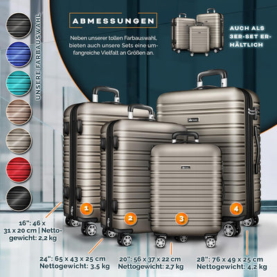 tillvex® Reisekoffer Set 4 TLG mit Gepäckwaage, Koffergurte und Kofferanhänger | Hartschale Kofferse
