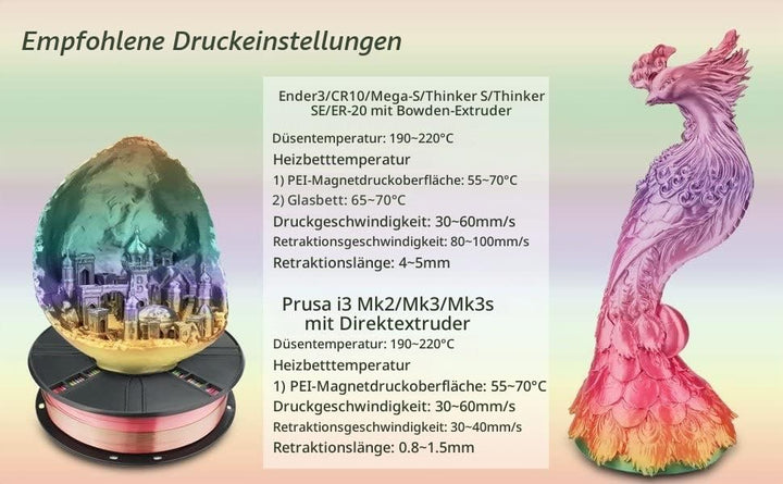 ERYONE Silk Rainobw PLA Filament PLA 1.75mm, 3D-Drucker Silk PLA Filament,+/- 0,03 mm, 1kg/Spule, Me