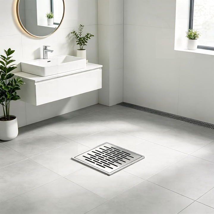 Edelstahl Bodenablauf 200x200x20MM, Duschablauf Abdeckung mit Geruchsverschluss, Schneller Wasserabl