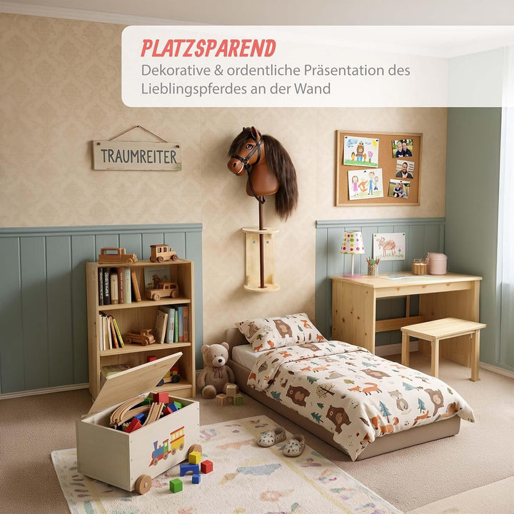 Relaxdays Steckenpferd Halter, Wand, Hobby Horse Aufbewahrung, HBT: 35x15x15 cm, Kinder, Stabpferd S