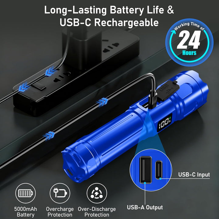 Blukar Taschenlampe LED 2 Farbtemperatur mit Hauptlicht & Seitlich COB-Licht, Aufladbar Extrem Hell