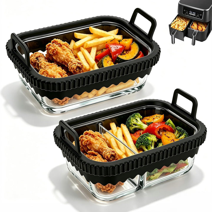 2 Stück Glasauflaufform für Heissluftfritteuse, kompatibel mit Ninja AF400EU/DZ400EU/AF500EU, COSORI
