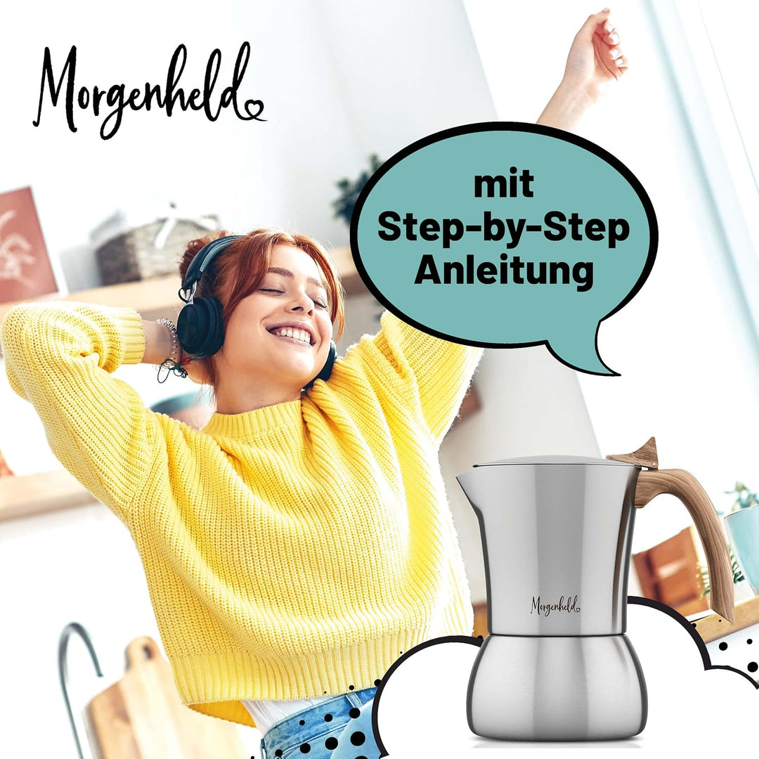 FLOW Premium Edelstahl Espressokocher mit Reduziersieb für 2 bis 4 Tassen 200ml - Espressomaker indu