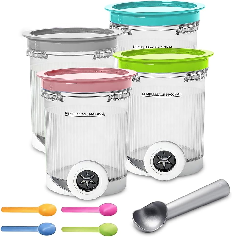 4 Stück Ersatz für Ninja Creami Deluxe Behälter Pints und Deckel,500ML Eismaschine Creamy Passend fü