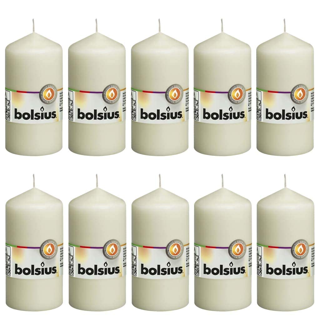 Bolsius Glatte Stumpenkerzen - Elfenbein - Set 10 Stück - Dekorative Haushaltkerzen - Länge Brenndau