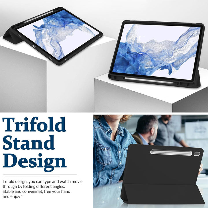 Miimall Lederhülle Kompatibel mit Samsung Galaxy Tab S10/S9 Hülle, Premium PU+TPU Tri-fold Ständer K