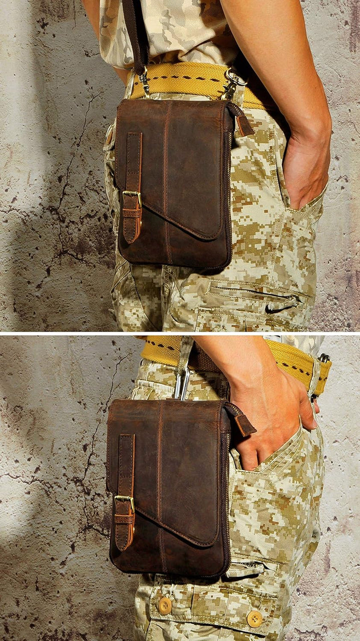 Le'aokuu Herren Verrückt Pferd Leder Tasche Freizeit Universität Schultasche Reisetasche Schultertas
