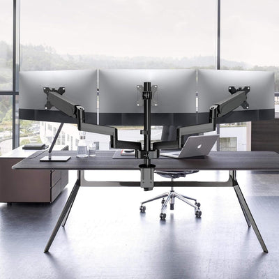 WORLDLIFT Monitor Halterung 3 Monitore, Premium Aluminium 3 Monitor Halterung für 17"-27" LED LCD Bi