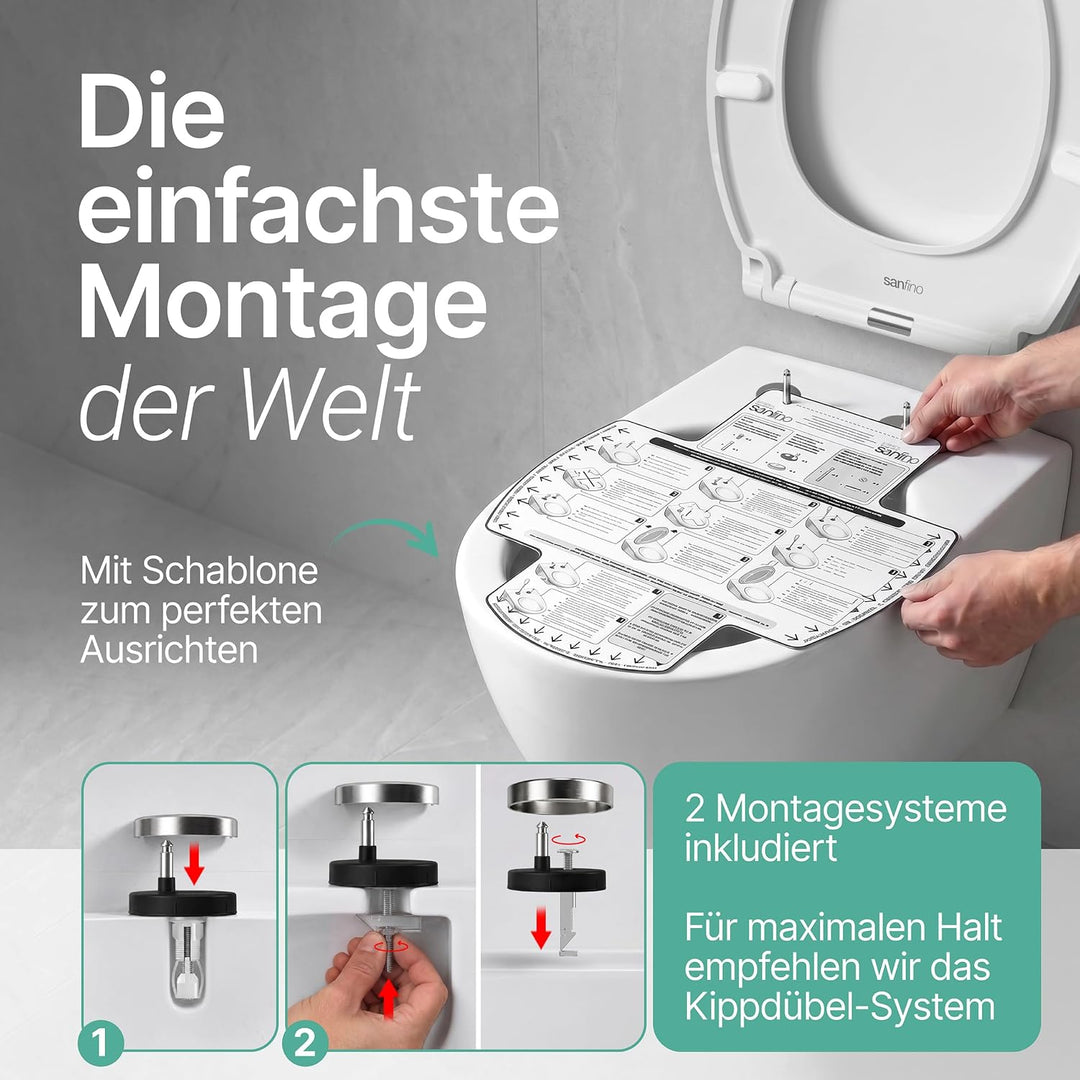 SANFINO® Premium WC Sitz mit Absenkautomatik oval – 5 Jahre Garantie – TÜV geprüfter WC Sitz mit Sch