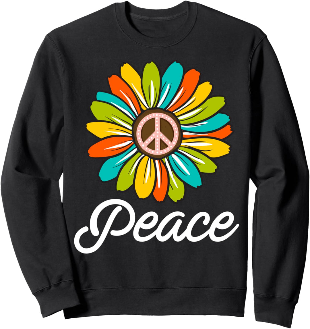 Sunflower Flower Peace Sign World Retro Hippie 70s Rainbow Sweatshirt