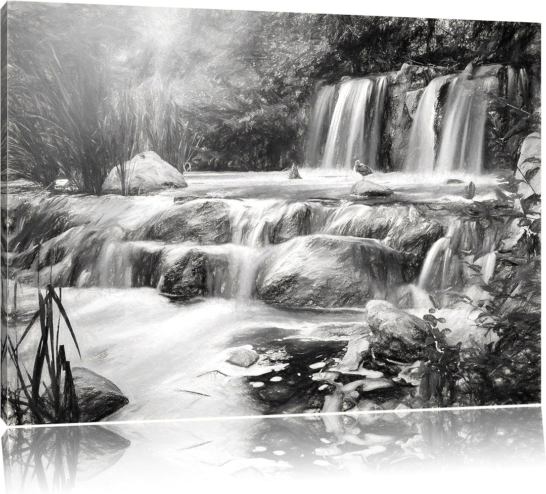 Pixxprint Wasserfall als Leinwandbild/Grösse: 100x70 / Wandbild/Kunstdruck/fertig bespannt, 100x70