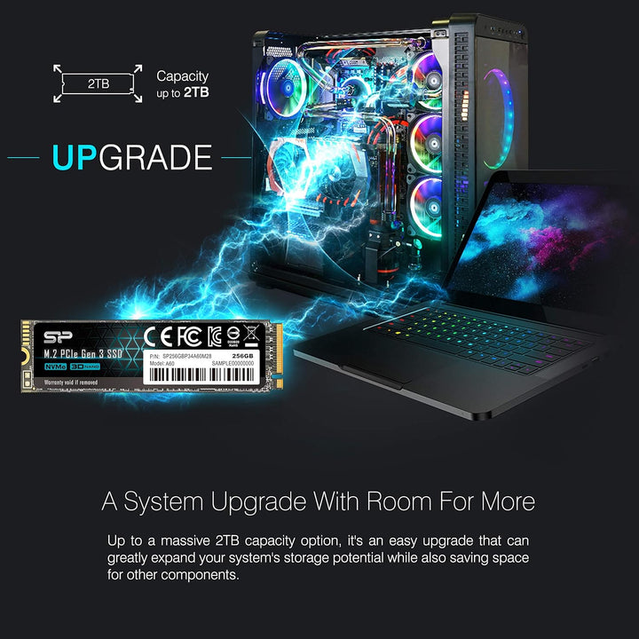 Silicon Power PCIe M.2 NVMe SSD 256GB Gen3x4 R/W up to 2, 100/1, 200MB/s Internal SSD 256GB A60, 256