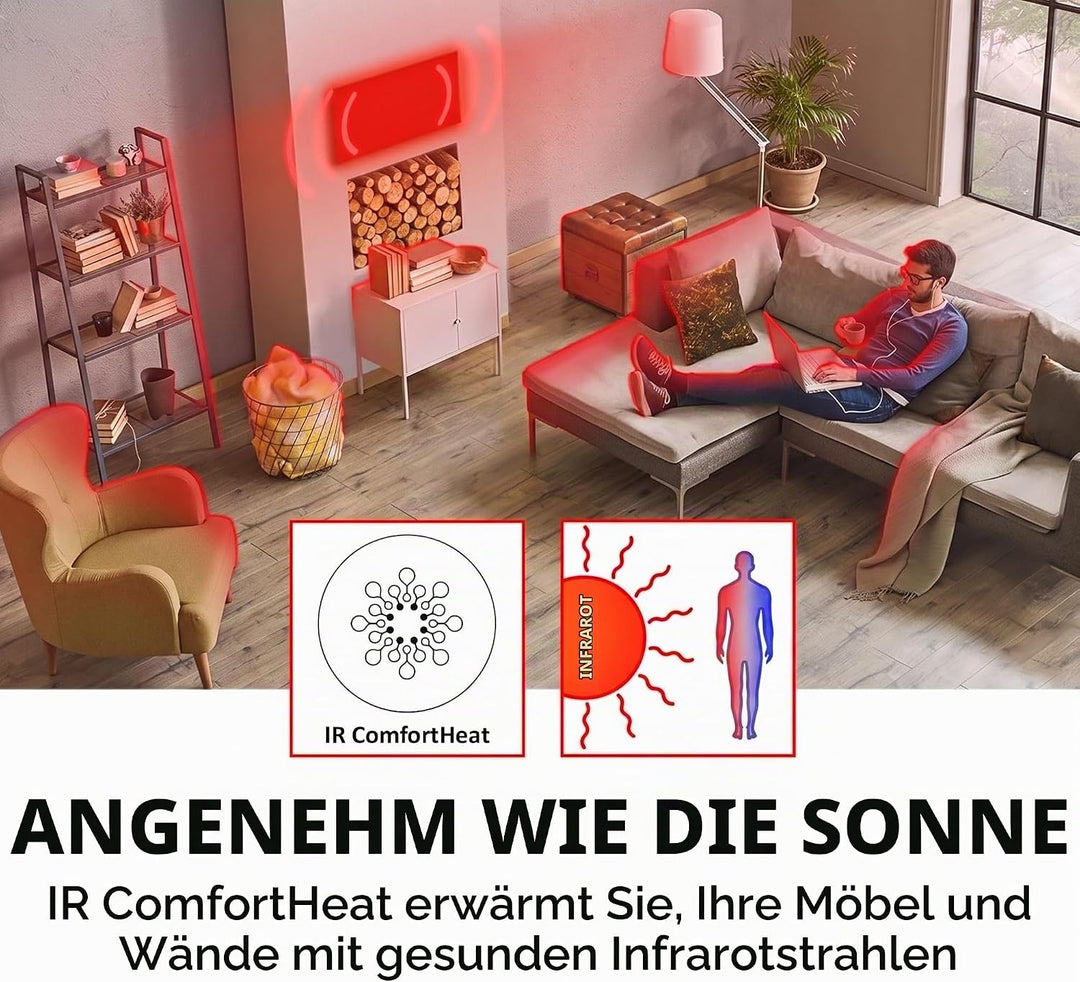 Klarstein HeatPal Marble Blackline Infrarot-Heizung mit Thermostat - mobiles Heizgerät, Standheizger