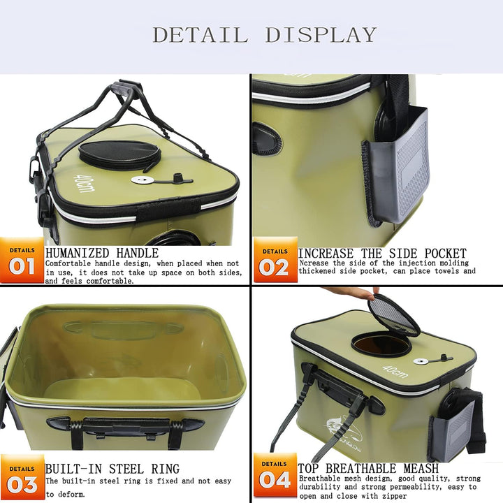 MMSGA Angeleimer, 23L/30L/38L Tragbarer Faltbarer Angelköder-Eimer，Multifunktionaler Behälter für le