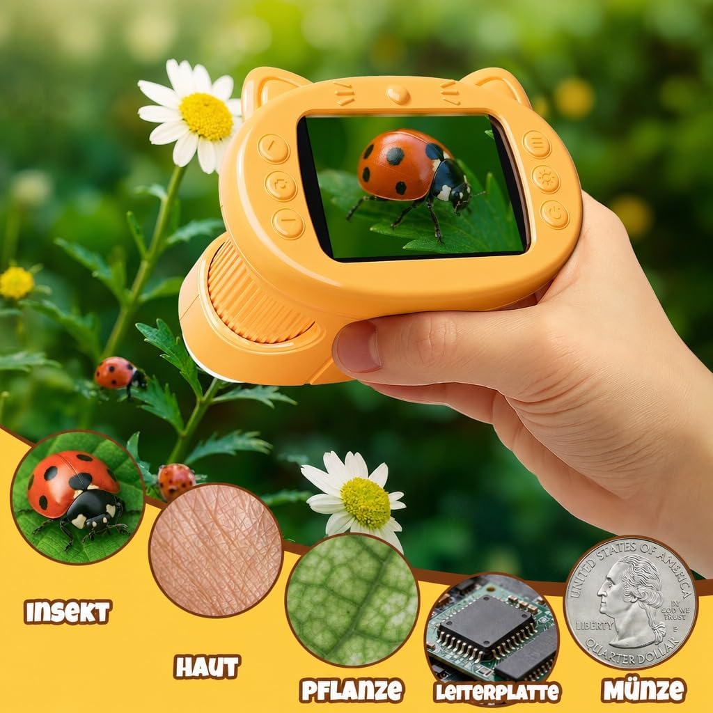 Digitales Mikroskop für Kinder, 1000X 4K HD 2,4" IPS Bildschirm | Elektronische Lupe mit 8 LED,Foto