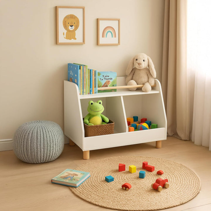 Relaxdays Kinderregal klein, 2 offene Fächer, grosse Ablage, HxBxT: 52 x 72 x 38 cm, Spielzeugregal,
