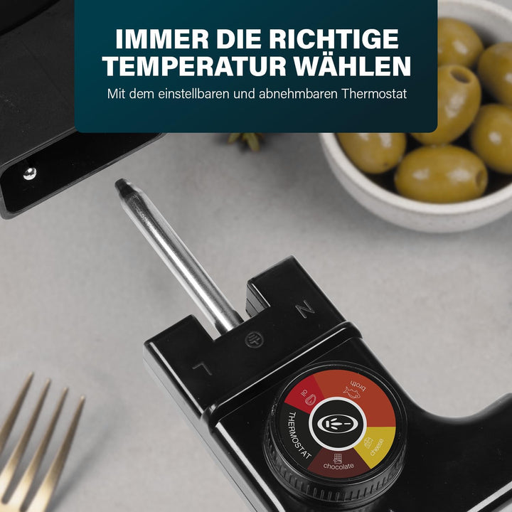 Princess Fondue Black, 1,5L Kapazität, Einstellbarer Thermostat, Keramikbeschichtung, 8 Edelstahlgab