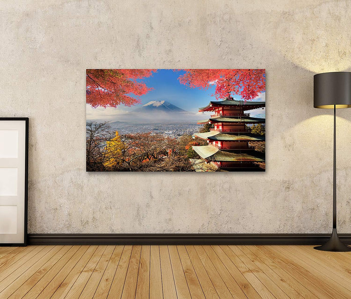 islandburner Bild auf Leinwand Berg Fuji Herbstfarben Japan Bilder Wandbilder Poster Leinwand 100x57