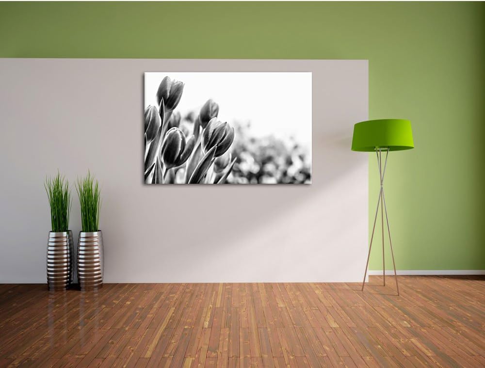 Pixxprint Bunte Tulpenwiese als Leinwandbild | Grösse: 100x70 cm | Wandbild | Kunstdruck | fertig be