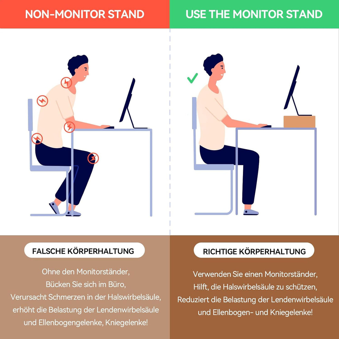 KIRIGEN Holz Monitorständer – Desktop Organizer für PC/Laptop/TV/Drucker | Büro-Aufsatz mit Stauraum
