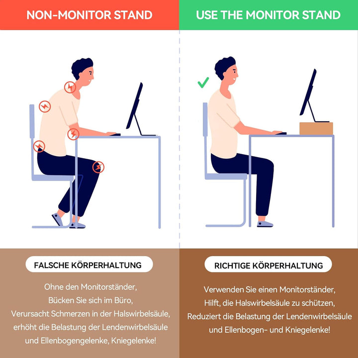 KIRIGEN Holz Monitorständer – Desktop Organizer für PC/Laptop/TV/Drucker | Büro-Aufsatz mit Stauraum