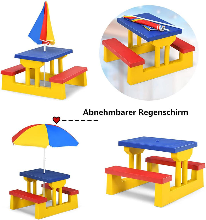 RELAX4LIFE Sitzgruppe Kinder, Sitzgarnitur Outdoor, Kindermöbel mit Sonnenschirm, Kindertisch Inkl.