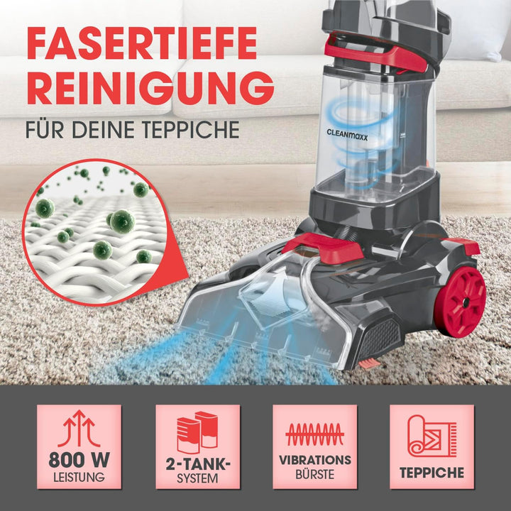CLEANmaxx Teppich- &amp; Hartbodenreiniger PRO zum Waschen, Auffrischen und Absaugen von Teppichen, Ausl
