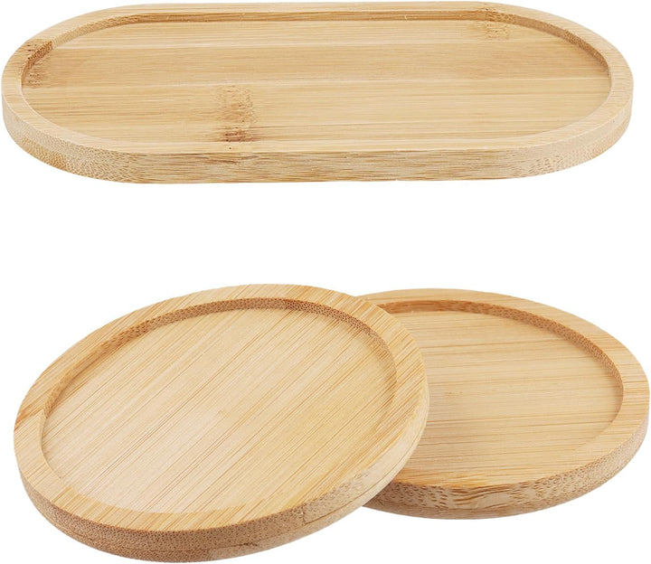 20 Stück Deko Holz Untersetzer Set, 10cm Holz Untersetzer Rund und Bambus Untersetzer Oval 17,5x8,8