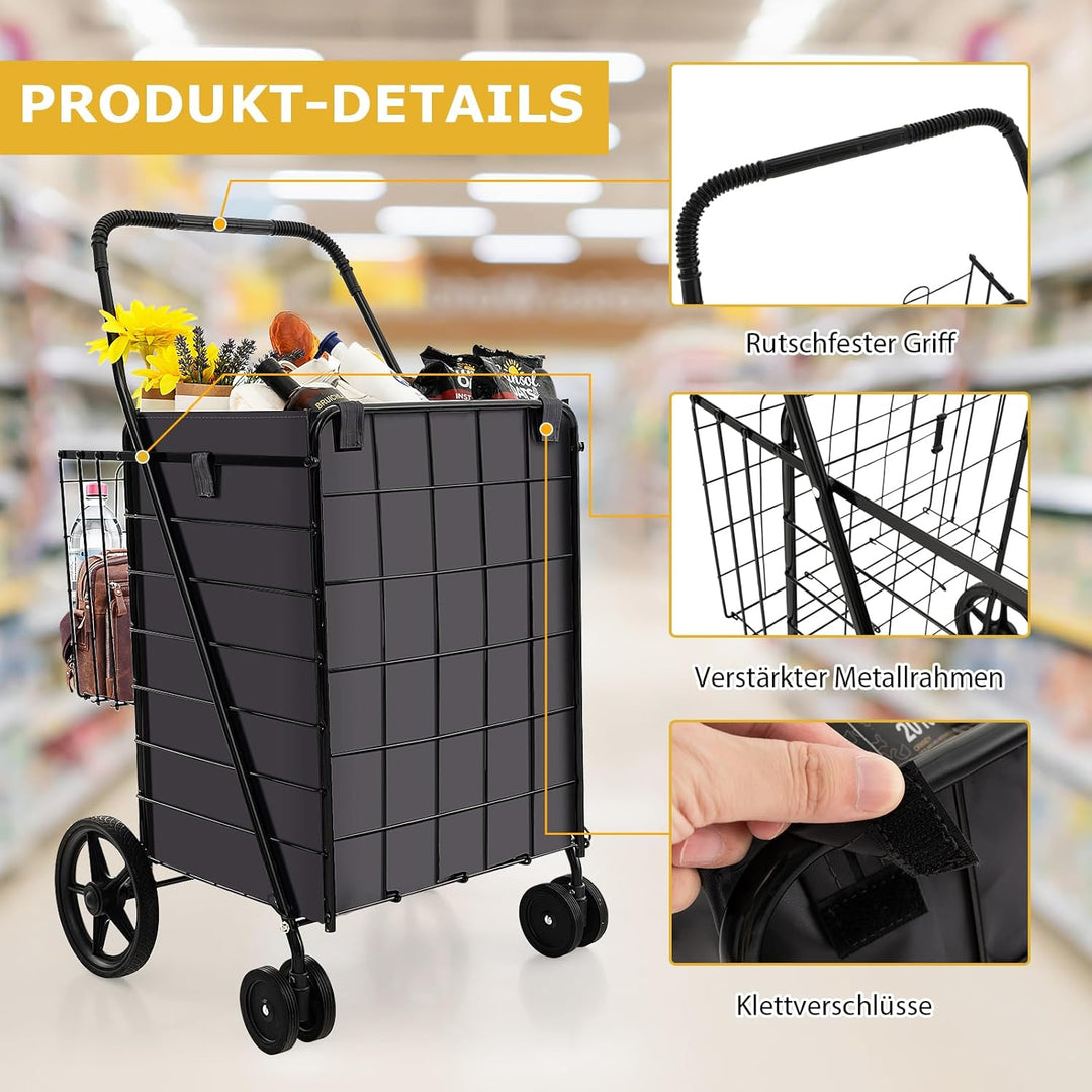 GOPLUS Klappbarer Einkaufswagen, Mehrzweckwagen bis zu 40 kg belastbar, Einkaufstrolley mit Rollen &amp;