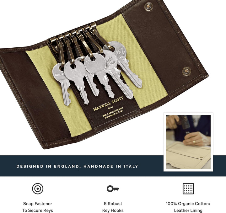 Maxwell Scott Personalisiert Hochwertiges Leder Schlüsseletui LAPO in Dunkelbraun Dark Chocolate Bro