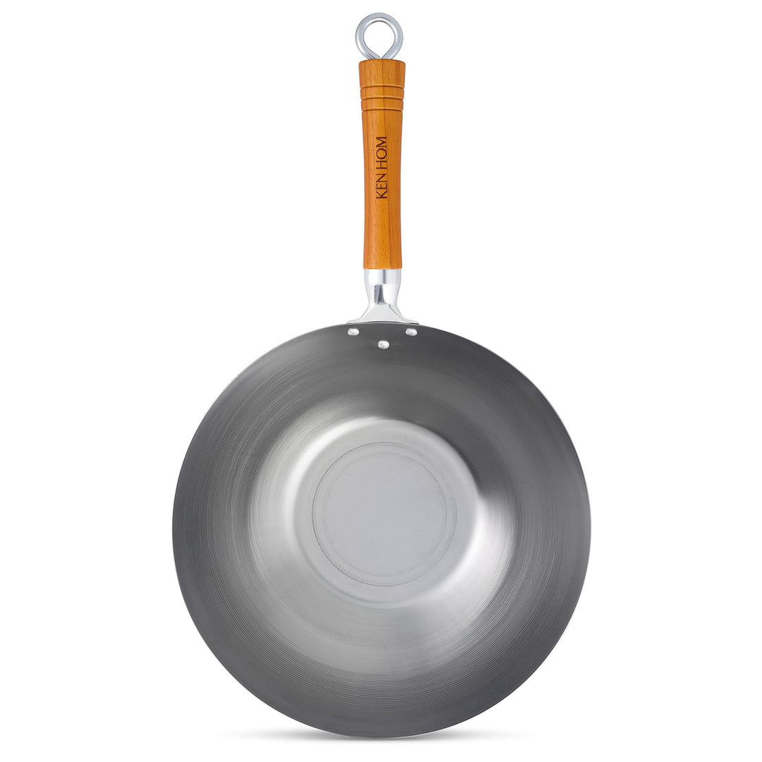 Ken Hom KH332003 Carbonstahl Wokpfanne, 32cm, Classic, Nicht Induktion Wok, Natürliche Patina Antiha