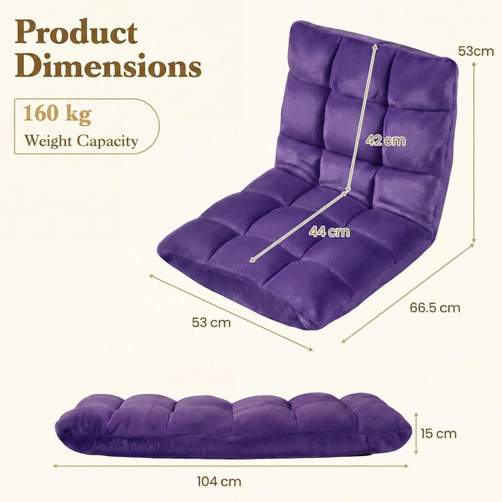 RELAX4LIFE Bodenstuhl klappbar, Bodensessel mit Liegefunktion (Violett) | Bodensitz mit Verstellbare