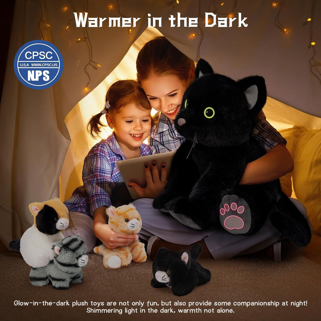 MorisMos 5 stücke Plüsch Katzen, 40cm hoch riesen schwarz Katze Kuscheltier XXL mit Kätzchen Baby im