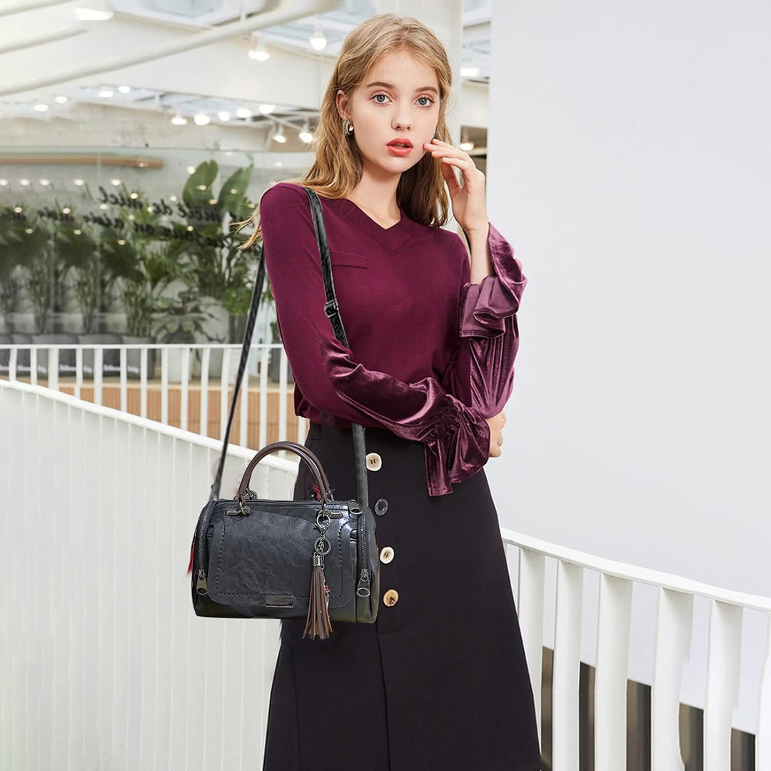 PORRASSO Retro Handtasche Damen Umhängetaschen Frauen Schultertaschen Wasserdicht PU Leder Henkeltas
