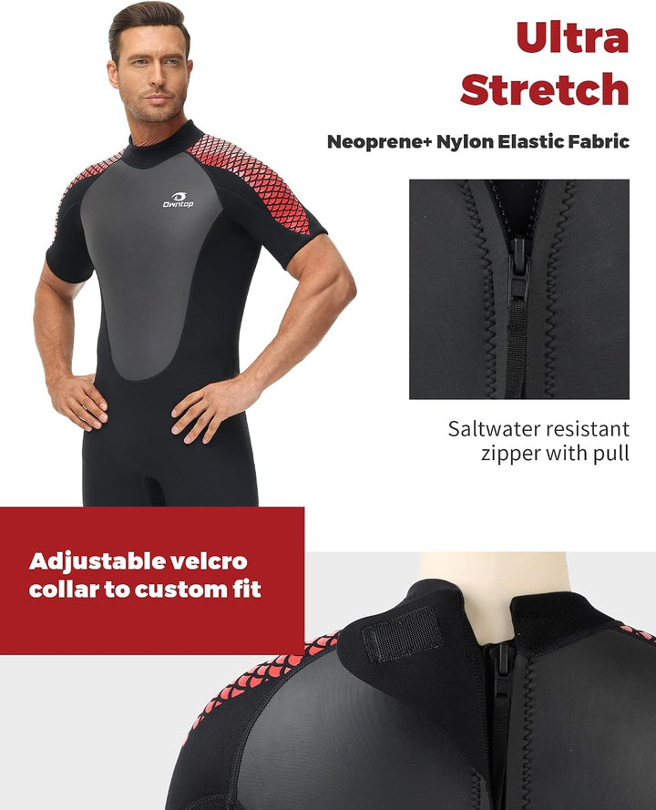 Owntop Neoprenanzug kurz Herren &amp; Damen, 3/2 mm Neopren Wetsuit für Tauchen, Surfen, Schwimmen und K