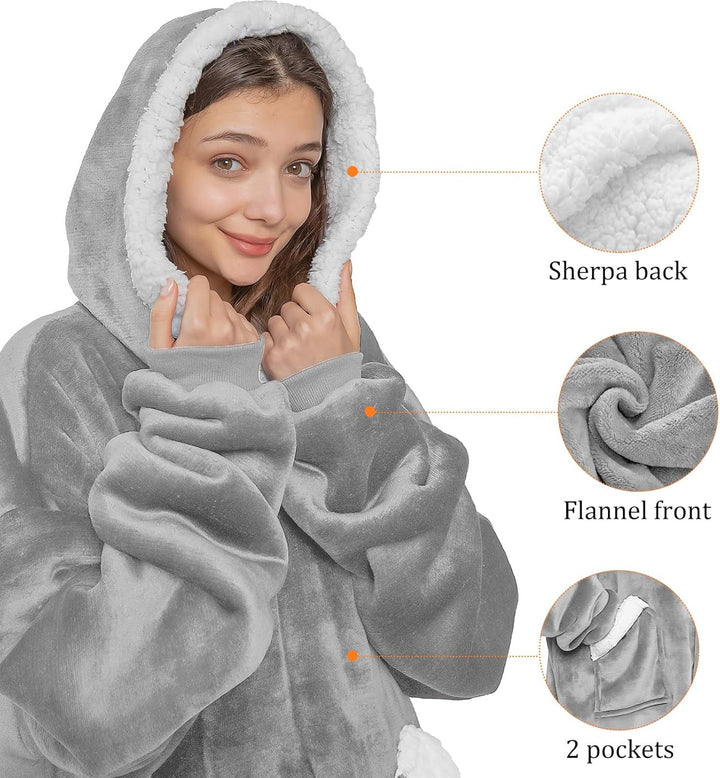 Emwwat Extra Lange Hoodie Decke, Übergrosse Sherpa Hoodie Decke für Damen und Herren, tragbare Decke
