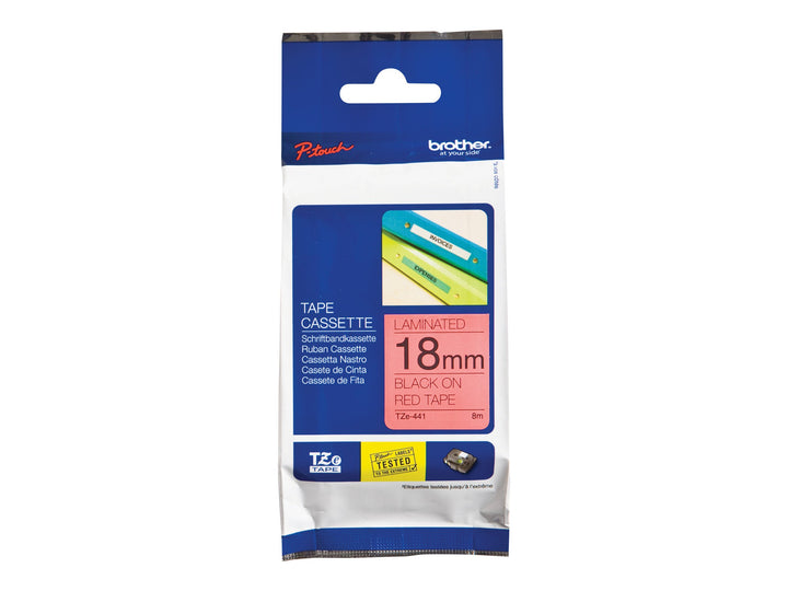Brother Original P-touch Schriftband TZe-441 18mm, schwarz auf rot (kompatibel u.a. mit Brother P-to