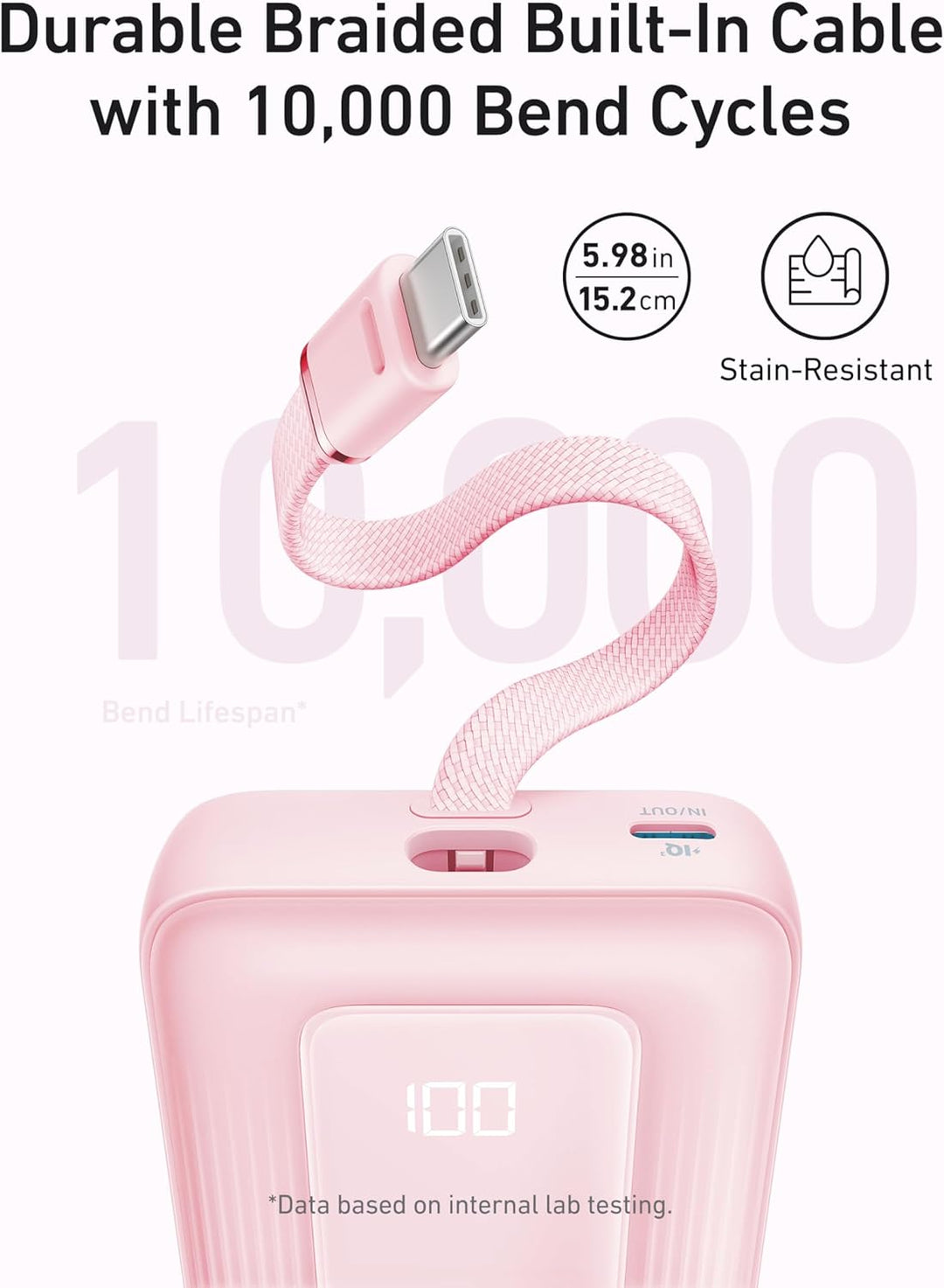 Anker Power Bank, Powerbank 20000mAh 30W mit integriertem USB-C Kabel, High-Speed portables Ladegerä