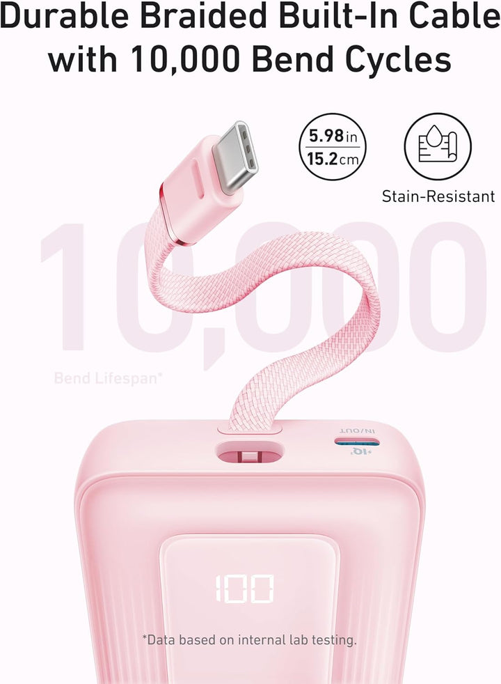 Anker Power Bank, Powerbank 20000mAh 30W mit integriertem USB-C Kabel, High-Speed portables Ladegerä