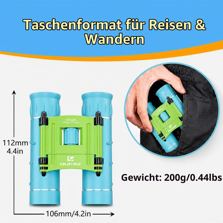 QUNSE 10x25 Mini Kleines Fernglas Erwachsene Klein Ferngläser für Vogels Hiking en buitenleven Marin