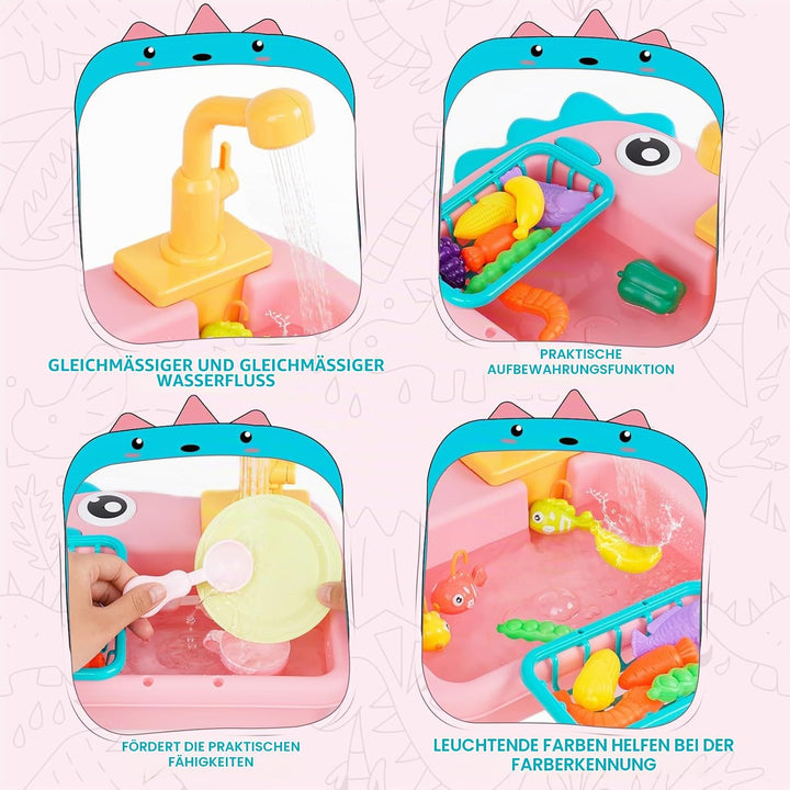 Küchenspüle Spielzeug Set mit Wasserkreislauf Geschirrspüler und Waschbecken 2 in 1 Kinderspielzeug