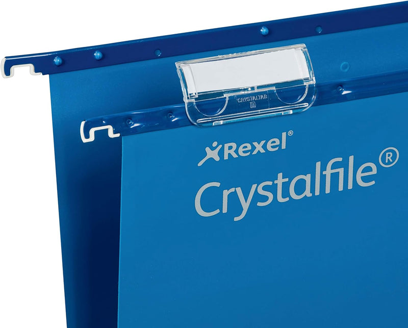 Rexel CrystalFile Extra Hängemappen (Polypropylen, 30 mm Boden, Format Foolscap) 25 Stück blau, blau