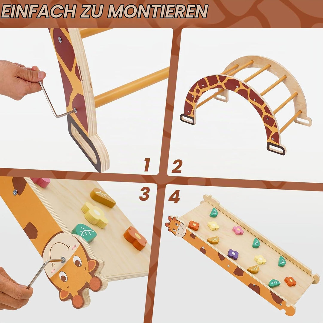 Klettergerüst Indoor mit Bogen, Rutsche, Schaukelstuhl, 4-in-1 Montessori Kletterbogen für Kleinkind