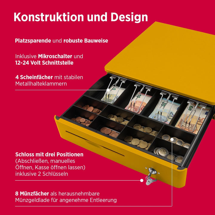 Olympia M 405 Gelb | Kassenlade mit 8 Münz- & 4 Scheinfächern | Robuste Kassenschublade Unterbau aus
