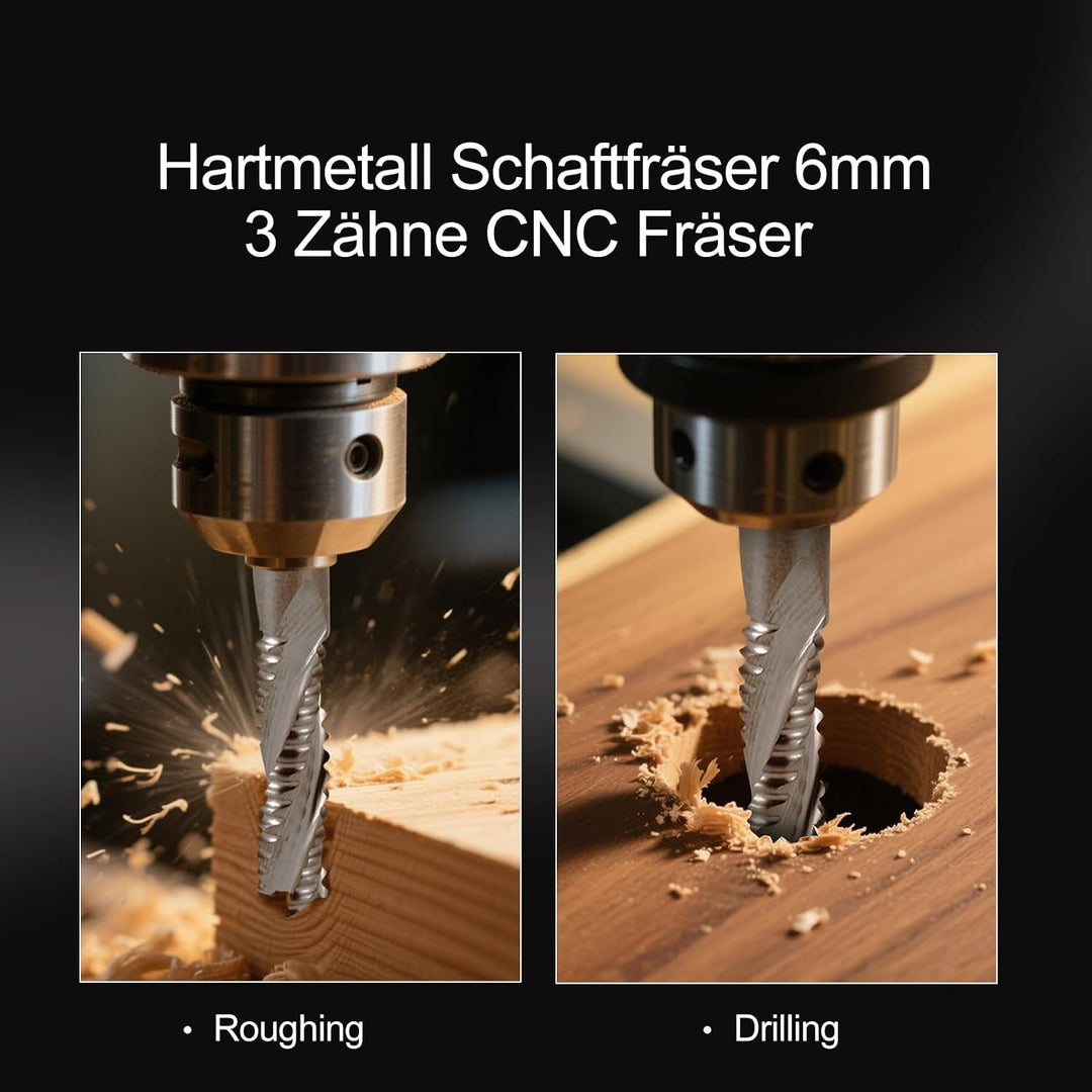 Hartmetall Schaftfräser 6mm, 22mm Schnittlänge，3 Zähne/3 Schneiden Schruppfräse CNC Fräser, HRC 55,