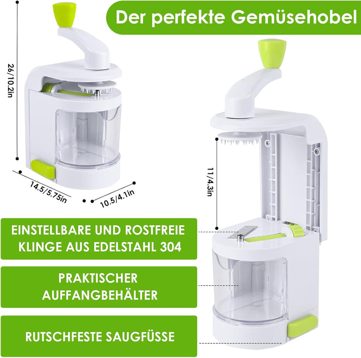 Spiralschneider Gemüse, 4 in 1 Zucchini Nudeln Spiralschneider mit Auffangbehälter, BPA-frei, Zucchi