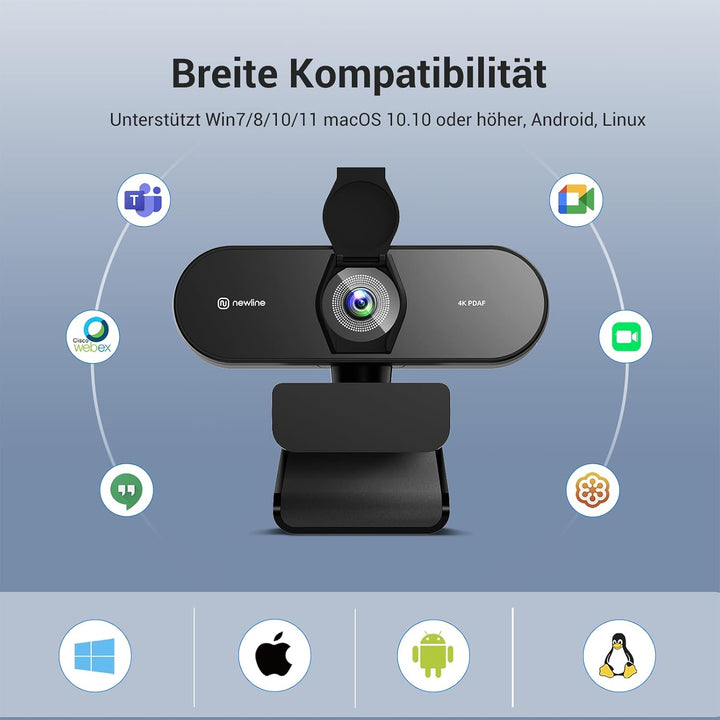 4k Webcam mit 2 Mikros, 12 Megapixel, Sofortiger Dual PDAF/CDAF-Autofokus, 1080p@60FPS, Klar Stereo-