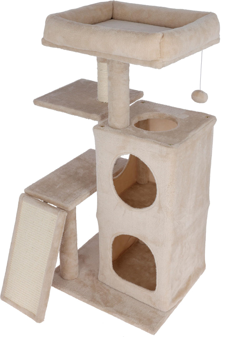 Kerbl Kratzbaum Alessia (Farbe: beige, Höhe: 100 cm, doppelstöckige Höhle mit Mehreren EIN- und Ausg