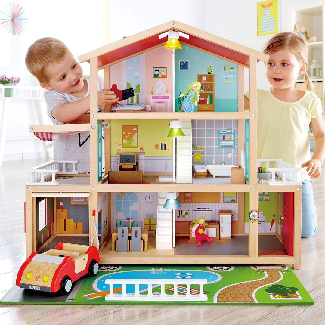 Puppen-Villa von Hape| Preisgekröntes Puppenhaus mit 10 Zimmern aus Holz ab 3 Jahren Puppen-Villa mi
