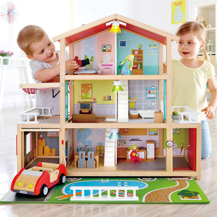 Puppen-Villa von Hape| Preisgekröntes Puppenhaus mit 10 Zimmern aus Holz ab 3 Jahren Puppen-Villa mi